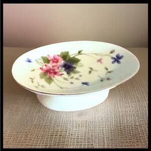 Vintage Floral Pedestal Dish | Opaque Glass Vanity Dish | Cottagecore Trinket
